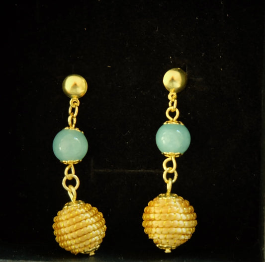 Earring gold grass blue stone