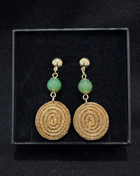 Earring gold grass with Green Agata