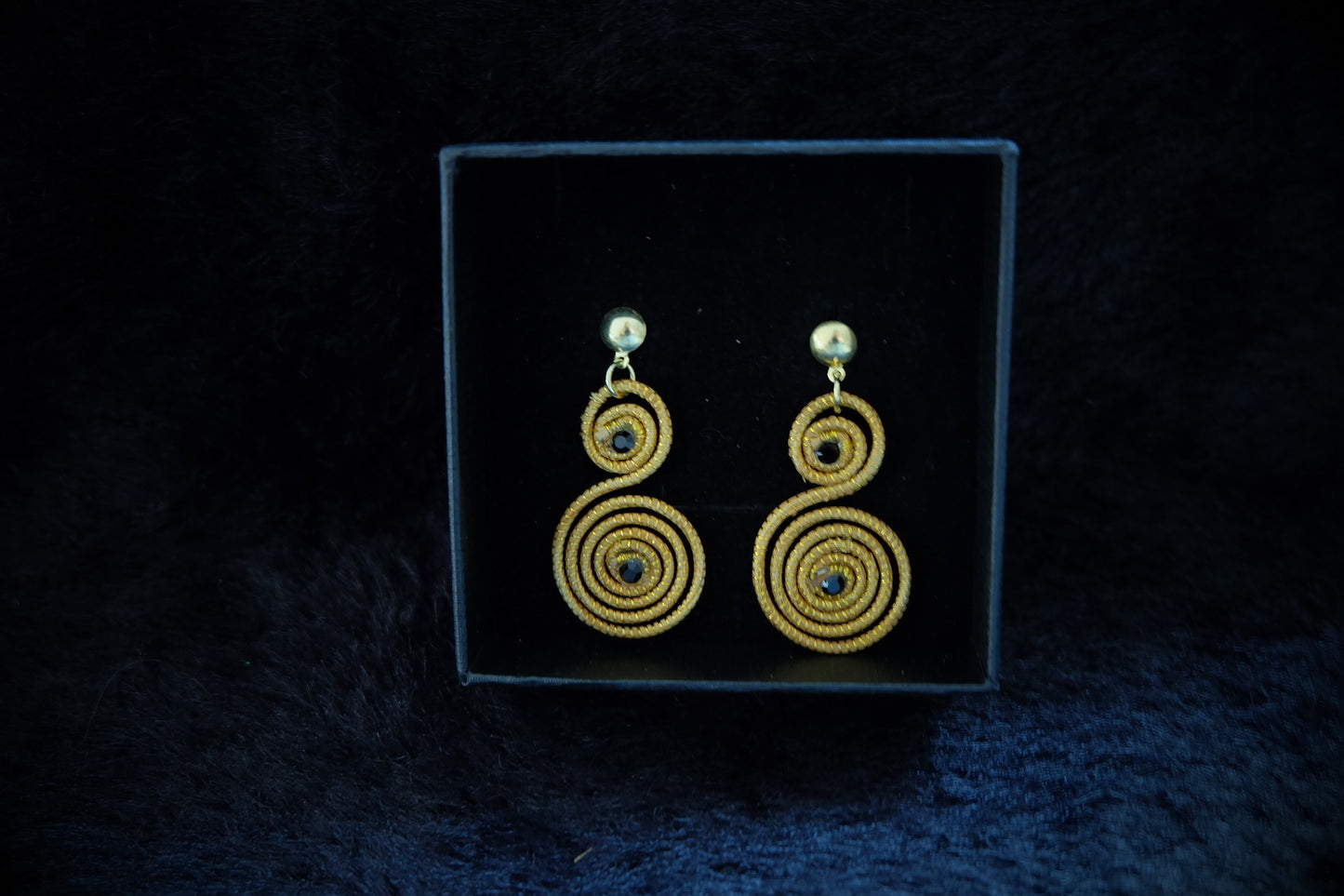 Gold Grass Earring with black crystal