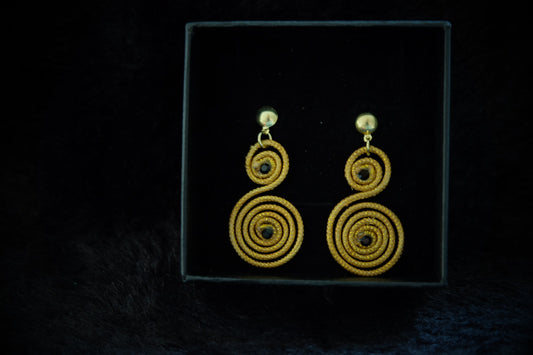 Gold Grass Earring with black crystal